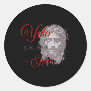 Sticker Rond Yolo Jk Brb Jesus Drôle Pâques Jour Bible Vintage 