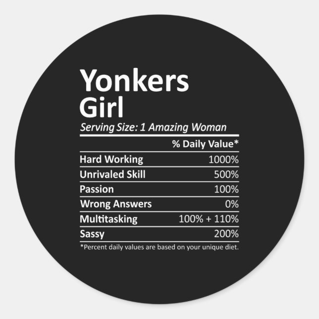 Sticker Rond Yonkers Girl Ny New York State Funny City Home Roo (Devant)