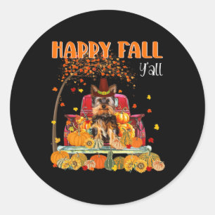 Sticker Rond Yorkie Chien Automne Automne Citrouille Camion Map