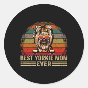 Sticker Rond Yorkie Chien Maman Amour Amusant Vintage Best York