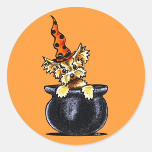 Sticker Rond Yorkie Halloween Good Witch Off-Leash Art™