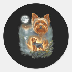 Sticker Rond Yorkie hurle à la lune mème de chien drôle vintage