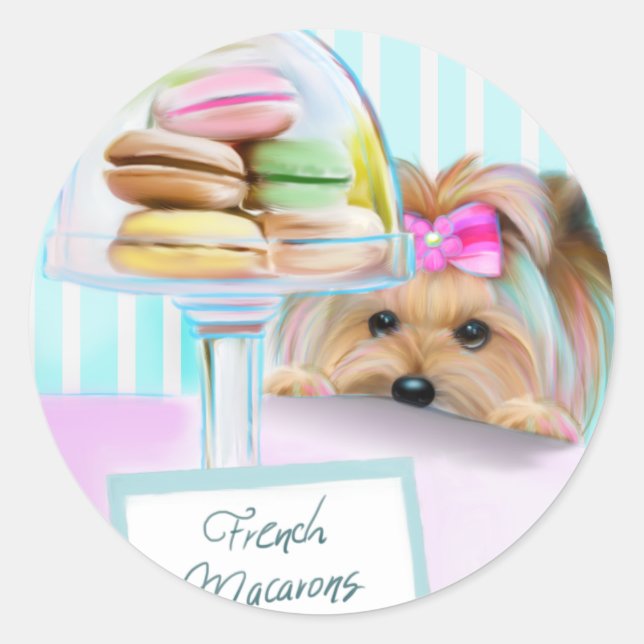 Sticker Rond Yorkie Macarons (Devant)