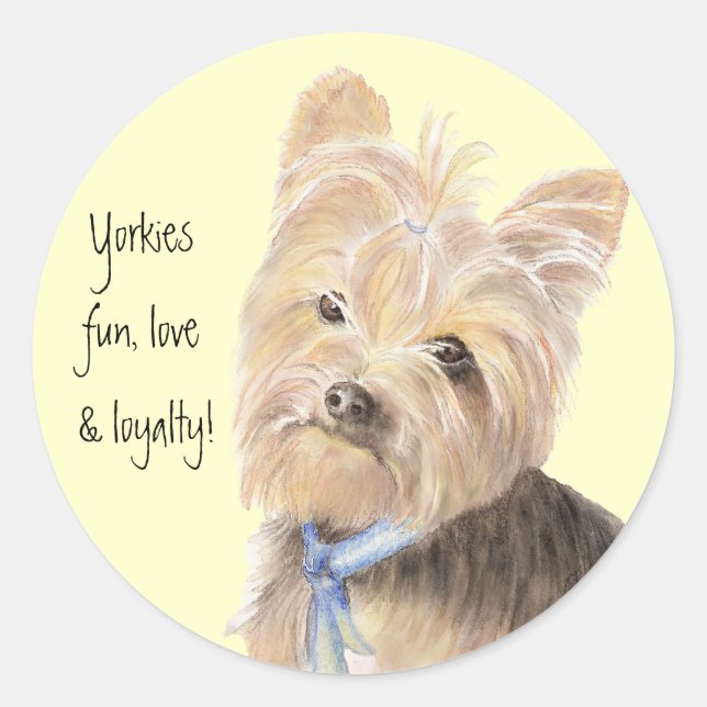 Sticker Rond Yorkie mignonne, Yorkshire Terrier, Chien, Animal  (Devant)