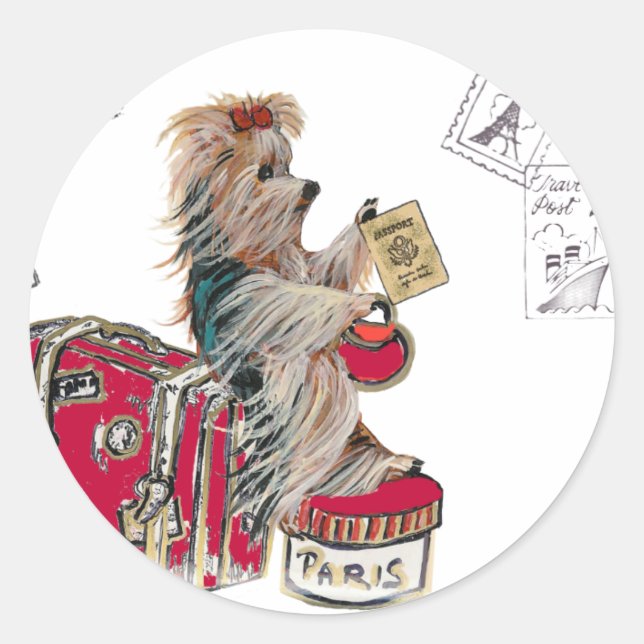 Sticker Rond Yorkie Voyager Paris (Devant)