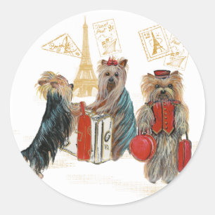 Sticker Rond Yorkies Voyager Paris Cadeaux pour...-Personnalis