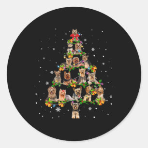 Sticker Rond Yorkshire Terrier arbre de Noël Santa Chien drôle