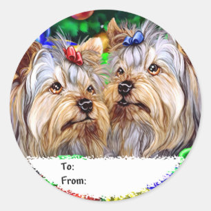 Sticker Rond Yorkshire Terrier Cadeaux de Noël Tags cadeaux
