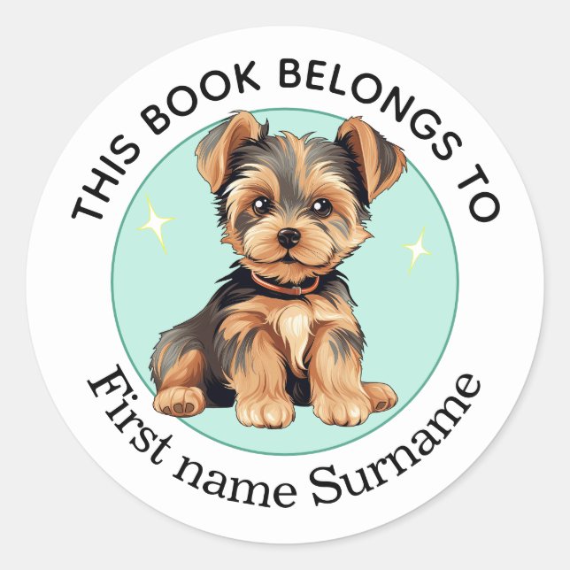 Sticker Rond Yorkshire Terrier Ce Livre Appartient À Custom (Devant)