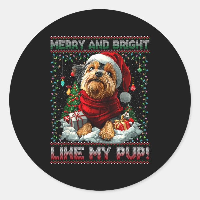 Sticker Rond Yorkshire Terrier Christmas Tree Decorations Dog L (Devant)