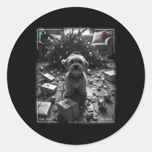 Sticker Rond Yorkshire Terrier de Noël pris en caméra