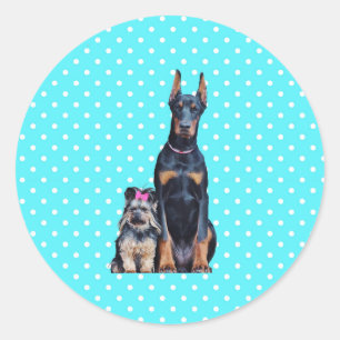 Sticker Rond Yorkshire Terrier Doberman Pois bleus