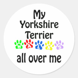 Sticker Rond Yorkshire Terrier Walks Design