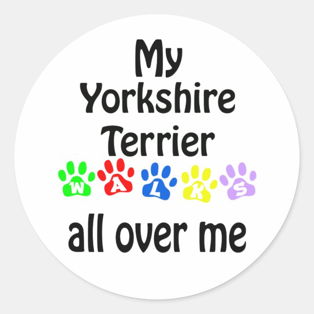 Sticker Rond Yorkshire Terrier Walks Design (Devant)