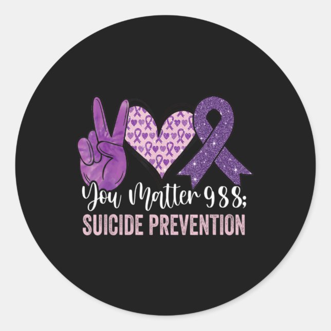 Sticker Rond You 988 Suicide Prevention Awareness Ribbon  (Devant)