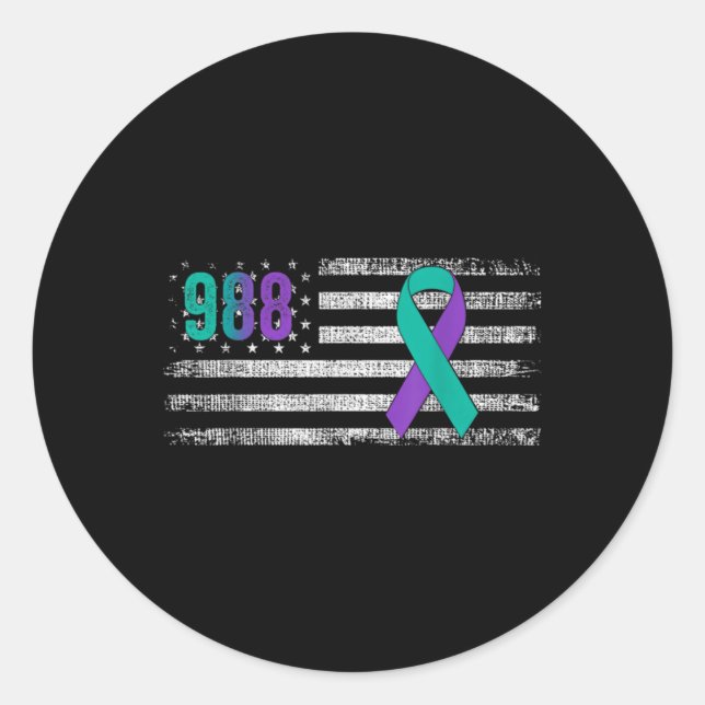 Sticker Rond You 988 Suicide Prevention Awareness Ribbon  (Devant)
