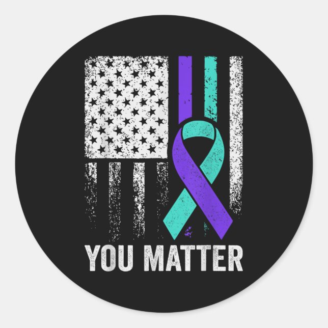 Sticker Rond You American Flag Teal Purple Men Mental Health  (Devant)