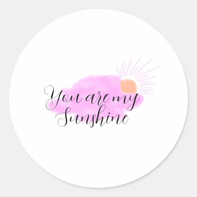 Sticker Rond you are my sunshine pink purple sun rays clouds (Devant)