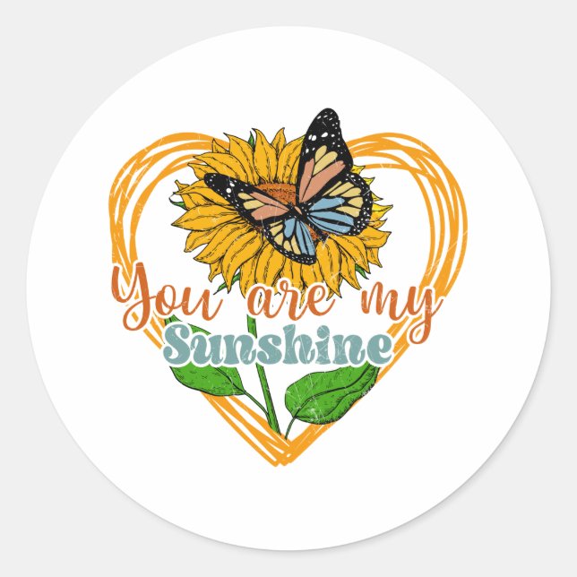 Sticker Rond You Are My Sunshine Sunflower Butterfly (Devant)