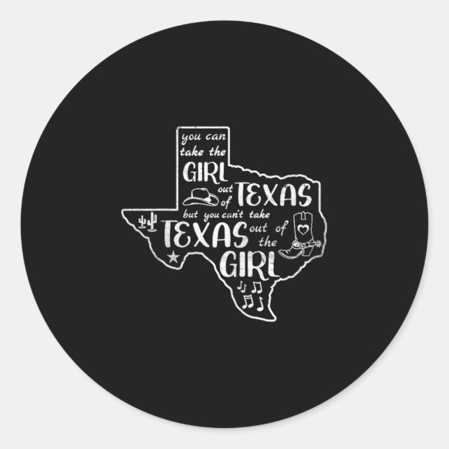 Sticker Rond You Can Take The Girl Out Of Texas But Can't Home  (Devant)