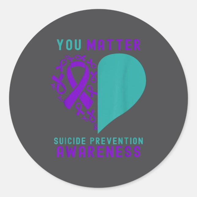 Sticker Rond You - Heart &amp; Ribbon Design Suicide Prevention (Devant)