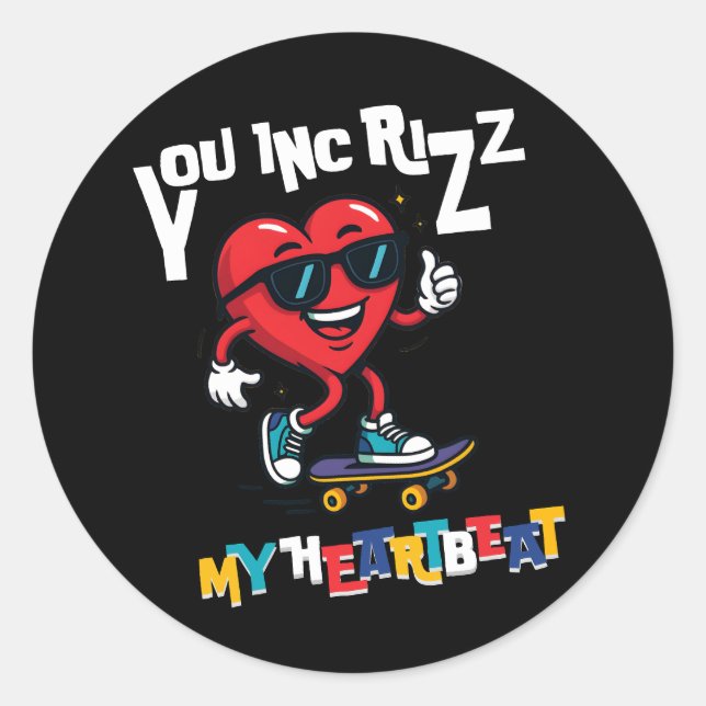 Sticker Rond You Inc Rizz my Heartbeat - Cute skateboard heart (Devant)