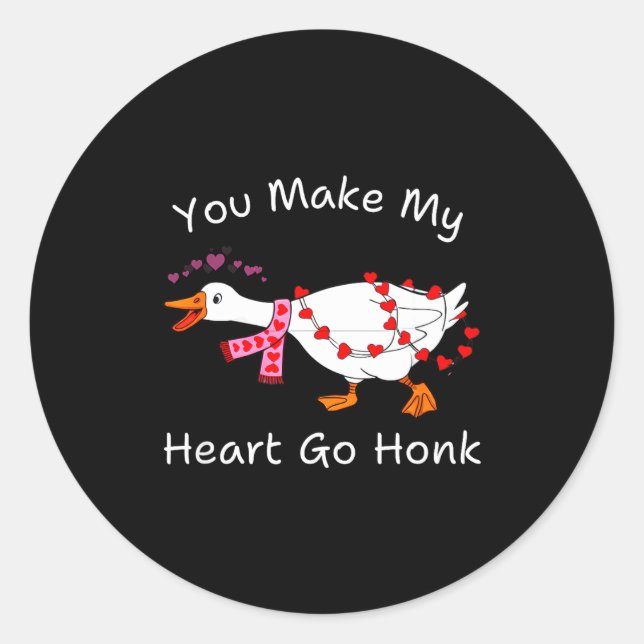 Sticker Rond You Make My Heart Go Honk Coquette Valentine Goose (Devant)