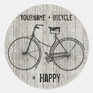 Sticker Rond You Plus Bicycle Equals Happy Antique