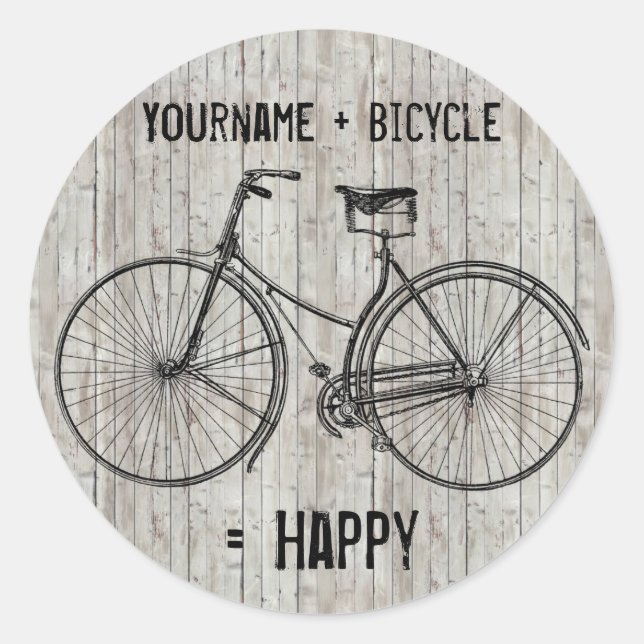 Sticker Rond You Plus Bicycle Equals Happy Antique (Devant)