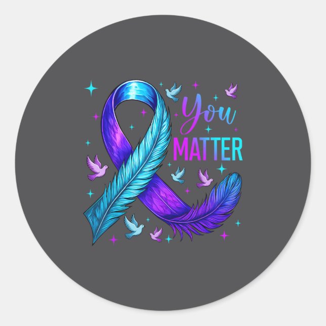 Sticker Rond You Ribbon Bird Suicide Prevention Awareness  (Devant)