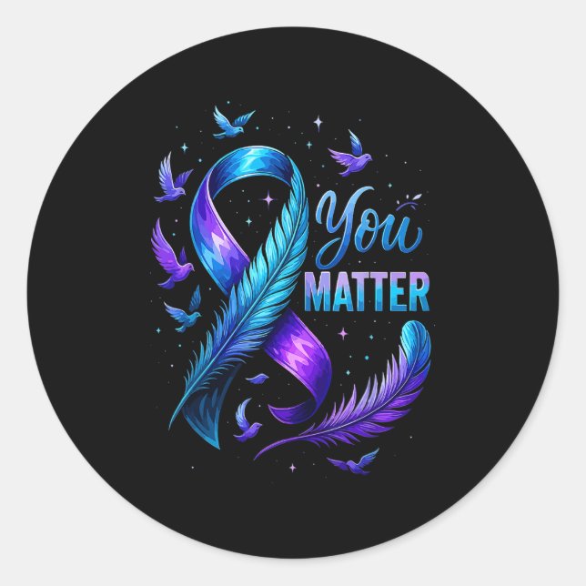 Sticker Rond You Suicide Awareness Ribbon Butterfly For Women M (Devant)