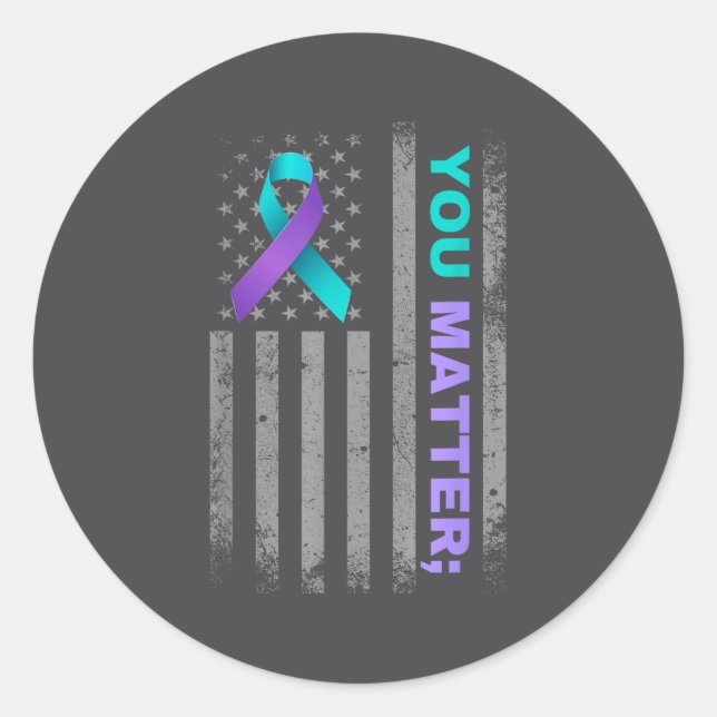Sticker Rond You Suicide Prevention Awareness American Flag Rib (Devant)