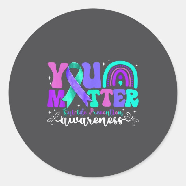 Sticker Rond You Suicide Prevention Awareness Teal &amp; Purple (Devant)