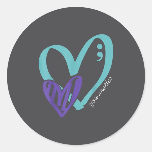 Sticker Rond You Suicide Prevention Awareness Teal Purple Heart (Devant)