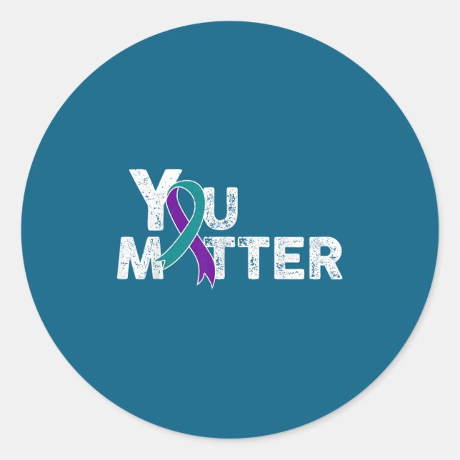 Sticker Rond You Suicide Prevention Month Teal Purple Ribbon Gi (Devant)