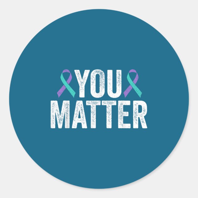 Sticker Rond You - Suicide Prevention Teal Purple Awareness Rib (Devant)