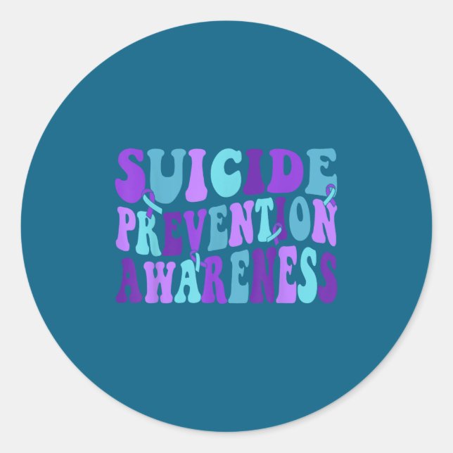 Sticker Rond You Suicide Prevention Teal Purple Awareness Ribbo (Devant)