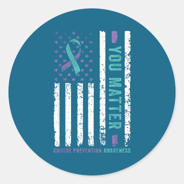 Sticker Rond You Teal &amp; Purple Ribbon Suicide Prevention Aw (Devant)
