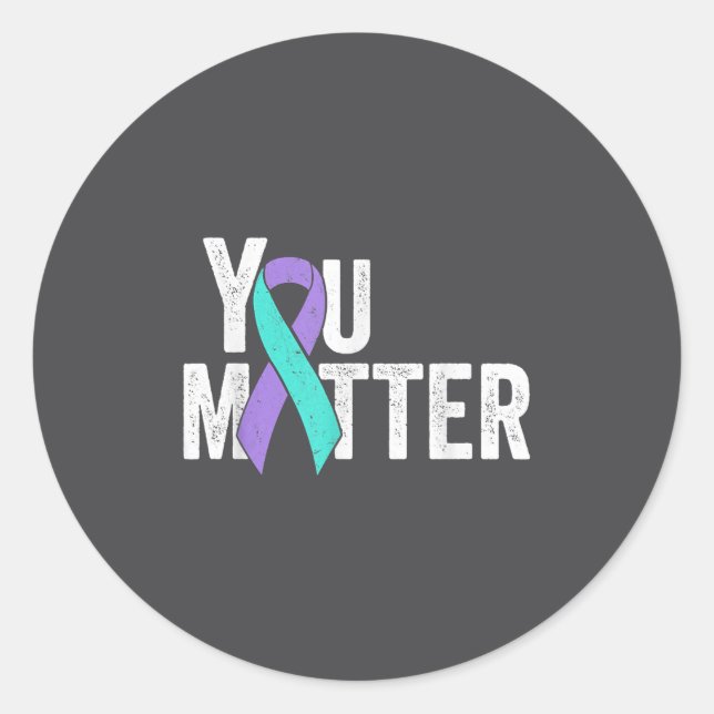 Sticker Rond You Teal Purple Ribbon Suicide Prevention Awarenes (Devant)