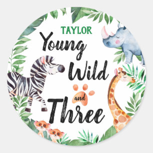 Sticker Rond Young Wild et Three Safari Animal 3ème anniversair