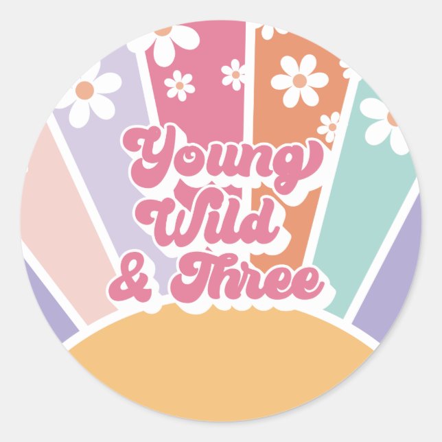Sticker Rond Young Wild Three Retro Sunshine Rainbow Daisy (Devant)