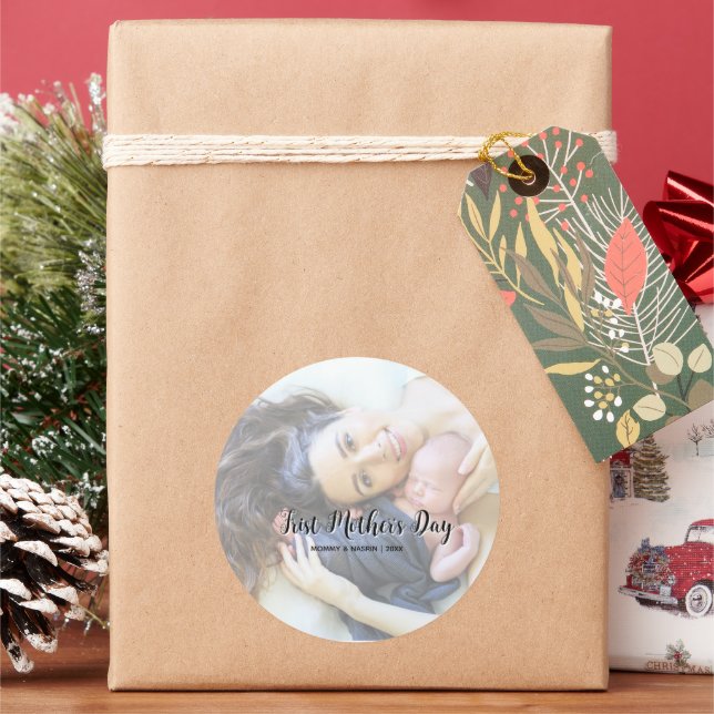 Sticker Rond Your First Mother's Day personalised photo &Quote  (vacances)