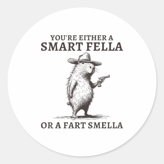 Sticker Rond You're Either A Smart Fella Or A Fart Smella Funny (Devant)