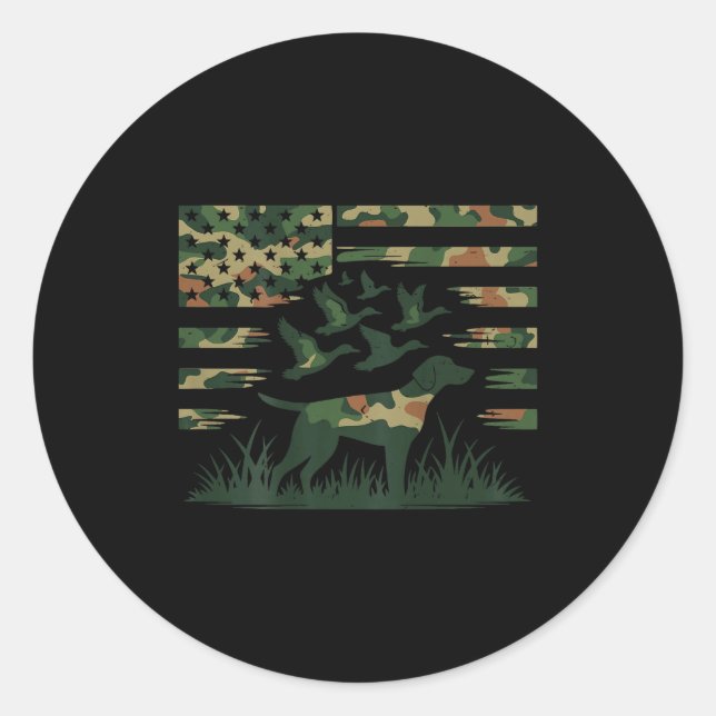 Sticker Rond Youth Camo Mallard Duck Hunting Dog Camouflage Ame (Devant)