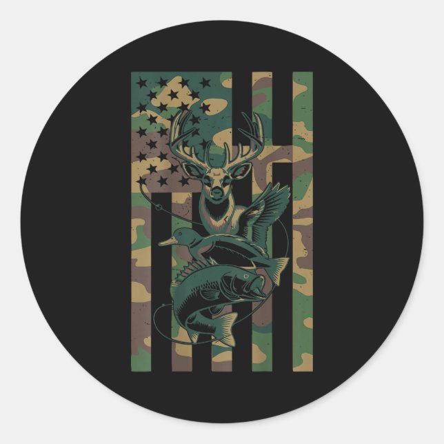 Sticker Rond Youth Cross Camo Hunting Fishing B Deer Duck Camou (Devant)