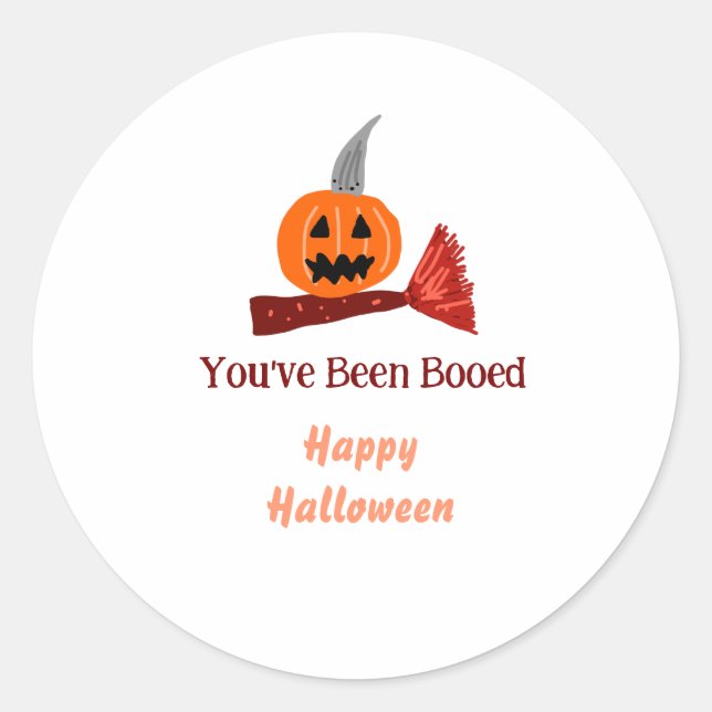 Sticker Rond You've been Booed happy Halloween pumpink broom sc (Devant)