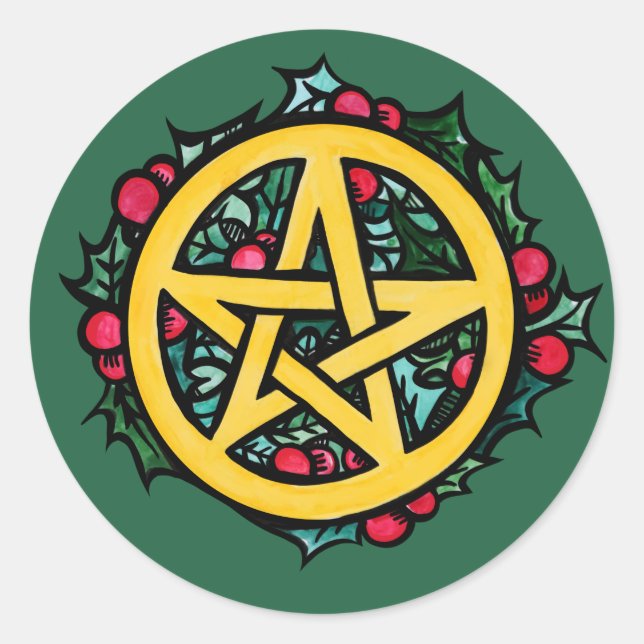 Sticker Rond Yule Pentacle Merry Yule Bénédictions (Devant)