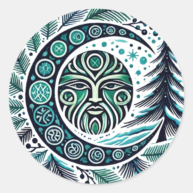Sticker Rond Yule Winter Solstice Greenman (Devant)
