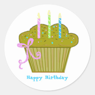 Sticker Rond Yummy Birthday Cupcake