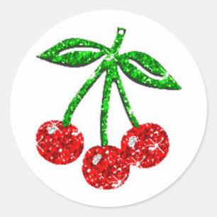 STICKER ROND YUMMY CHERRIES PARTIES SCINTILLANT GRAPHIQUE ALIME